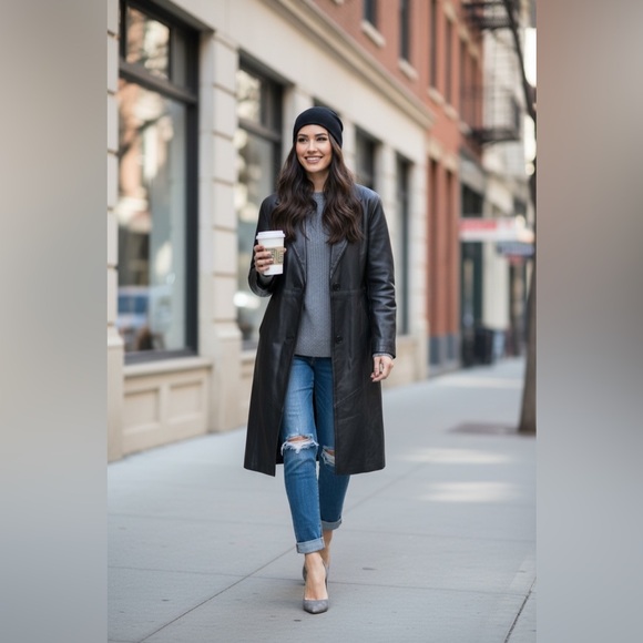 Liz Baker Genuine Leather Coat Black M - Picture 2 of 8